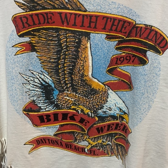 Rare Custom Fringe 1997 Daytona Bike Week Bald Eagle Vintage Cotton Tee Shirt - Picture 13 of 13